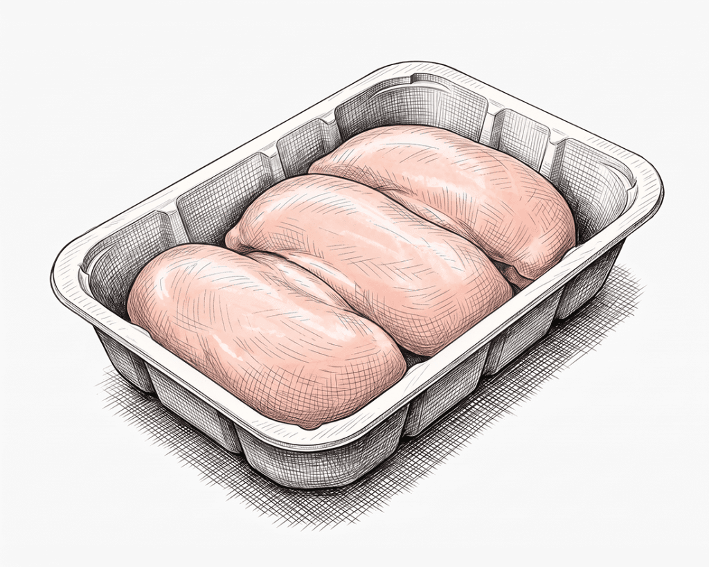 Illustration af et kyllingeemballageprodukt.