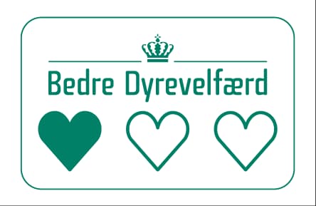 Dyrevelfærdsmærket »Bedre Dyrevelfærd« med 1 hjerte