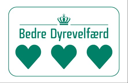 Dyrevelfærdsmærket »Bedre Dyrevelfærd« med 3 hjerter